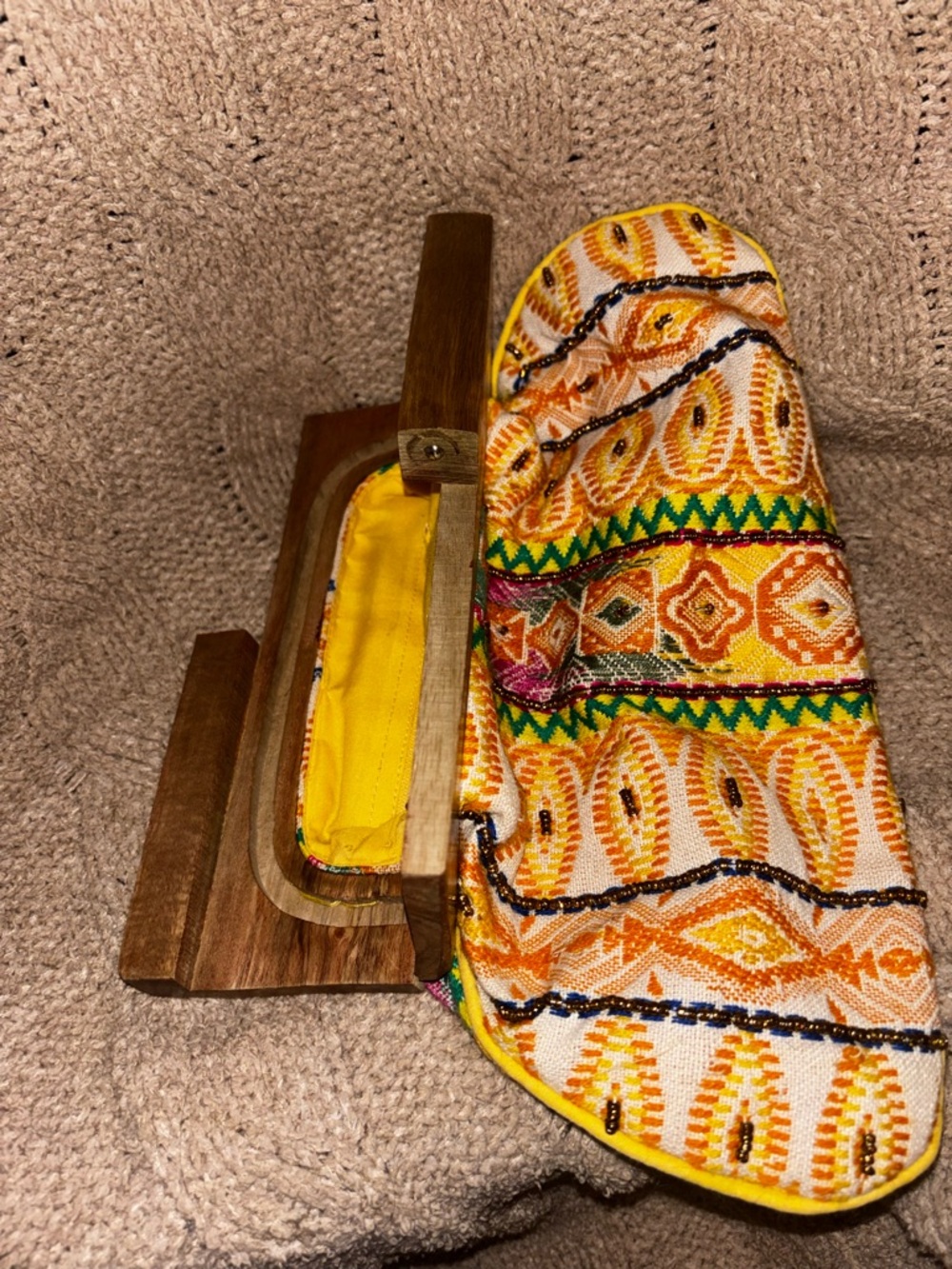 Chloe & Lex Boho Wooden Frame Clutch Colorful Embroidered Woven Fabric - Picture 6 of 6
